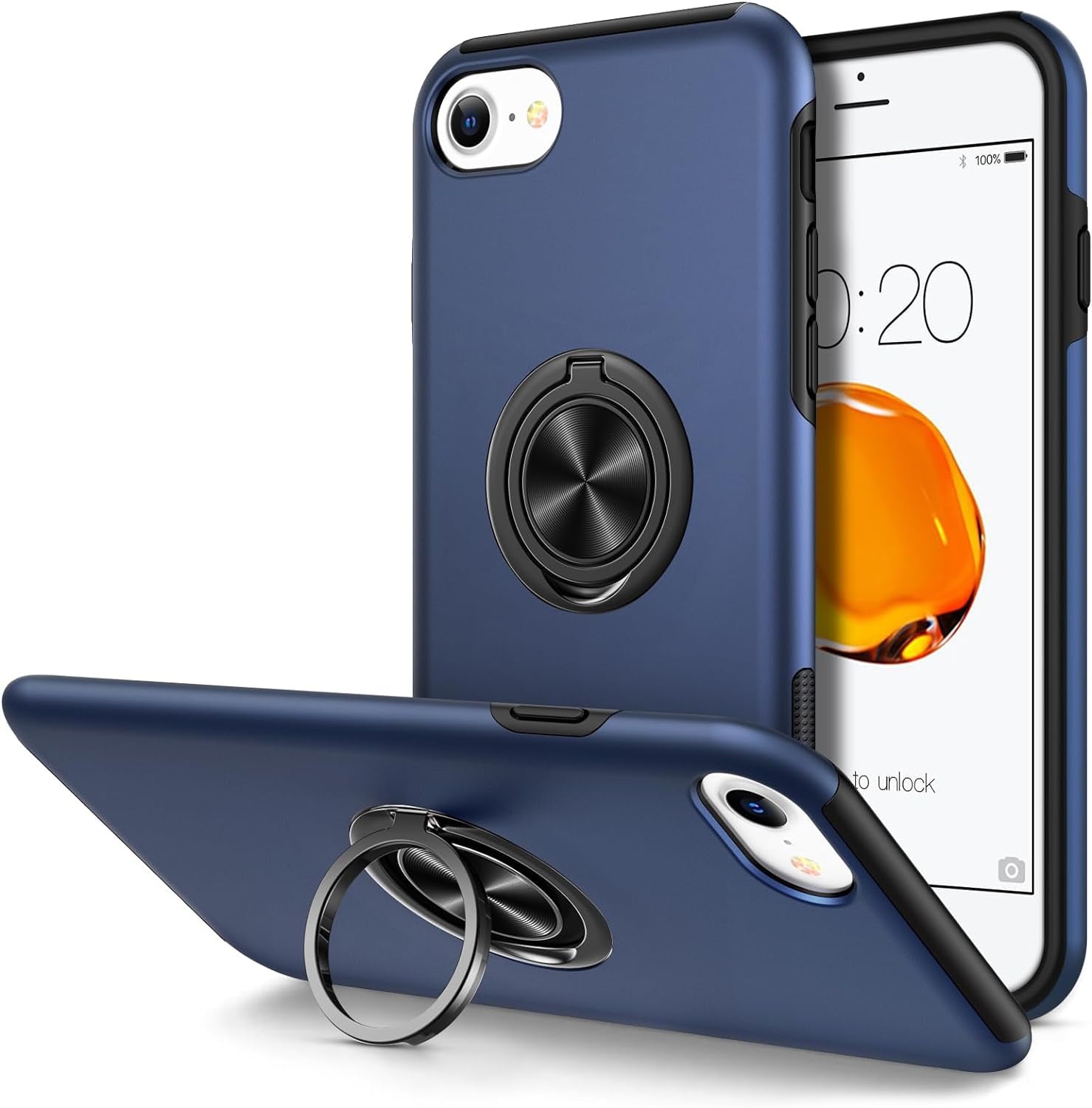 Entronix Case Designed for Apple iPhone SE,8,7 Heavy Duty with Built-in Kickstand, Dual Layer Protection Rotating Holder Ring, Sturdy Case - Entro Retail